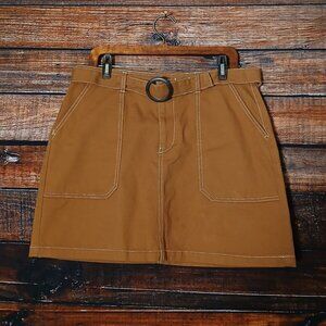 Denim Co Skirt Size 10 Short Brown Belted Patch Pocket 100% Cotton